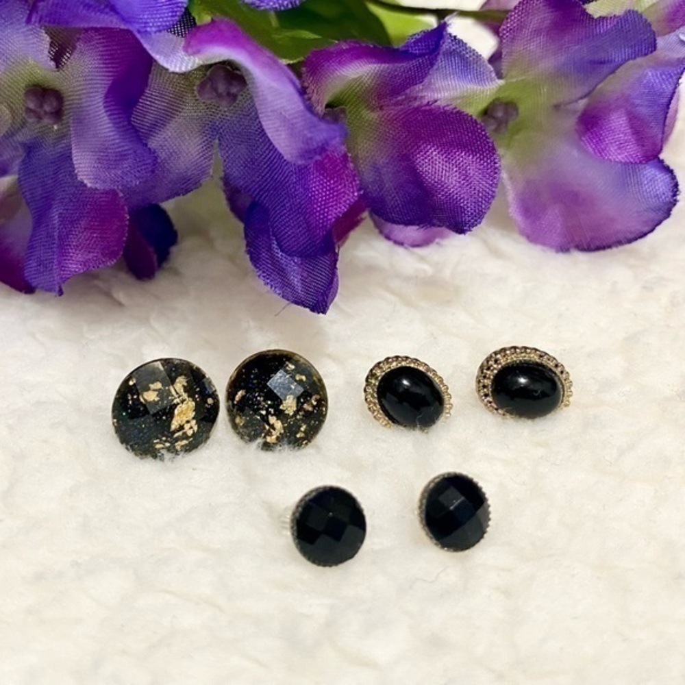 Three pairs black earrings